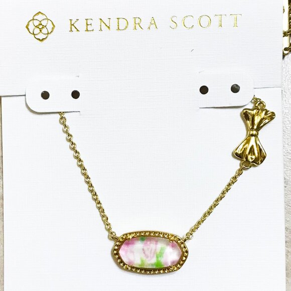 Kendra Scott Gold Tone Pink Flower Bow Short Necklace - Picture 1 of 1